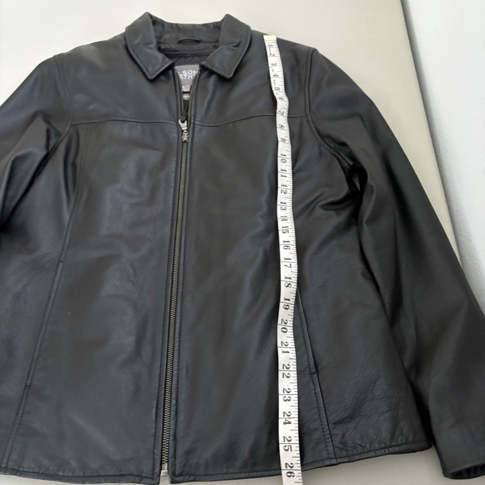 Wilsons Leather Jacket Black Thinsulate Ultra Insulated Zip Up Womens LG Biker - Picture 5 of 13